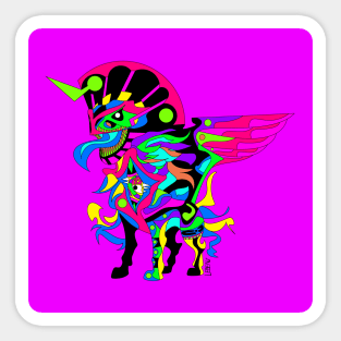 eye in the sky in kaiju sphinx madness ecopop mexican patterns and colors in purple Sticker